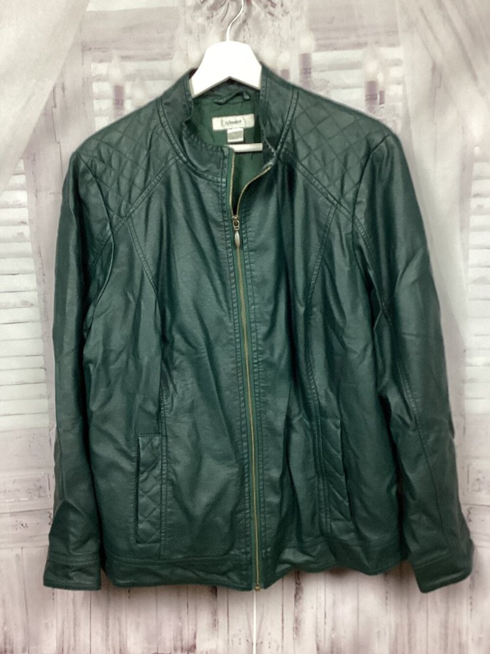 CJ Banks Vegan Leather Jacket Green Zip Up 1X